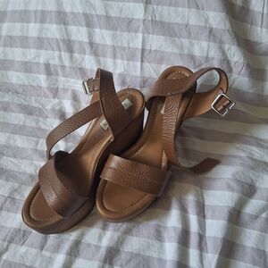 Steve Madden Tan Brown Leather Platform Sandals with Ankle Strap